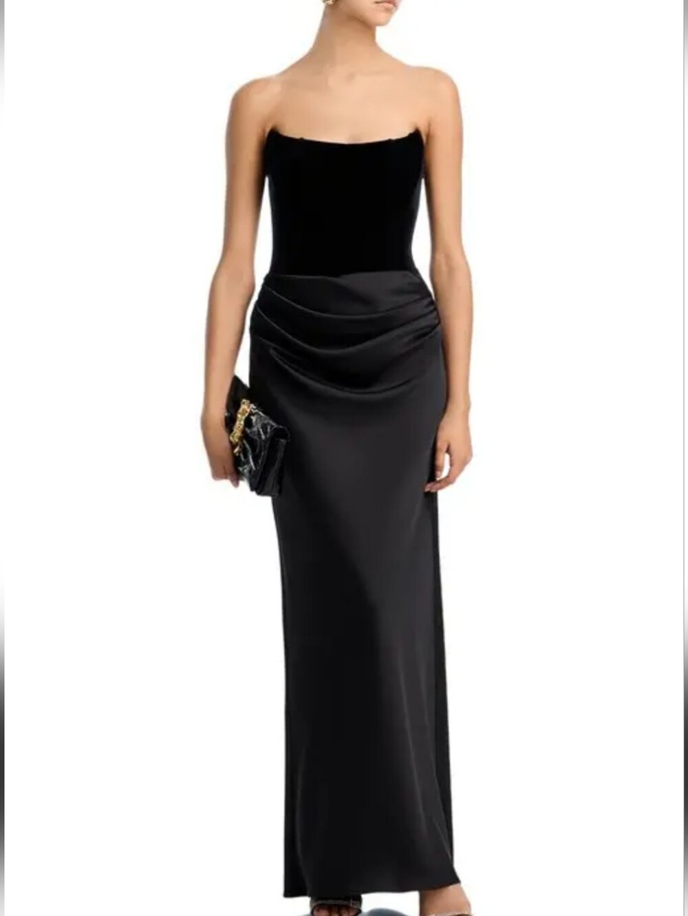 Aqua gorgeous corset Strapless top Draped satin bottom black gown size 6 NWT
